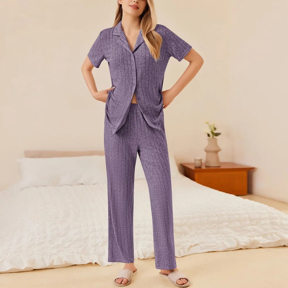 Button Down Long Sleeve Top & Pants Lounge Set – Women’s Cozy Pajama Sleepwear - GISTMI