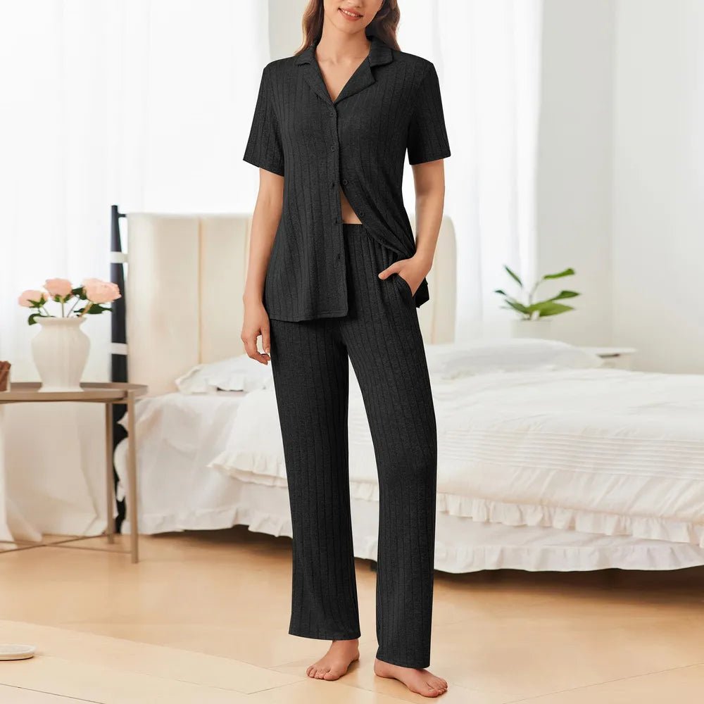 Button Down Long Sleeve Top & Pants Lounge Set – Women’s Cozy Pajama Sleepwear - GISTMI