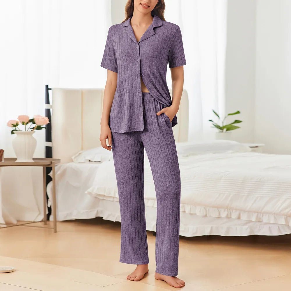 Button Down Long Sleeve Top & Pants Lounge Set – Women’s Cozy Pajama Sleepwear - GISTMI