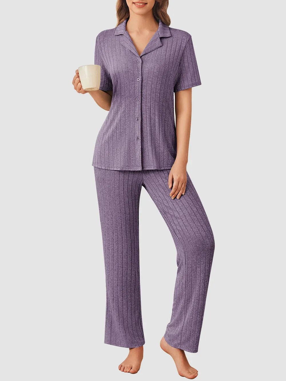 Button Down Long Sleeve Top & Pants Lounge Set – Women’s Cozy Pajama Sleepwear - GISTMI