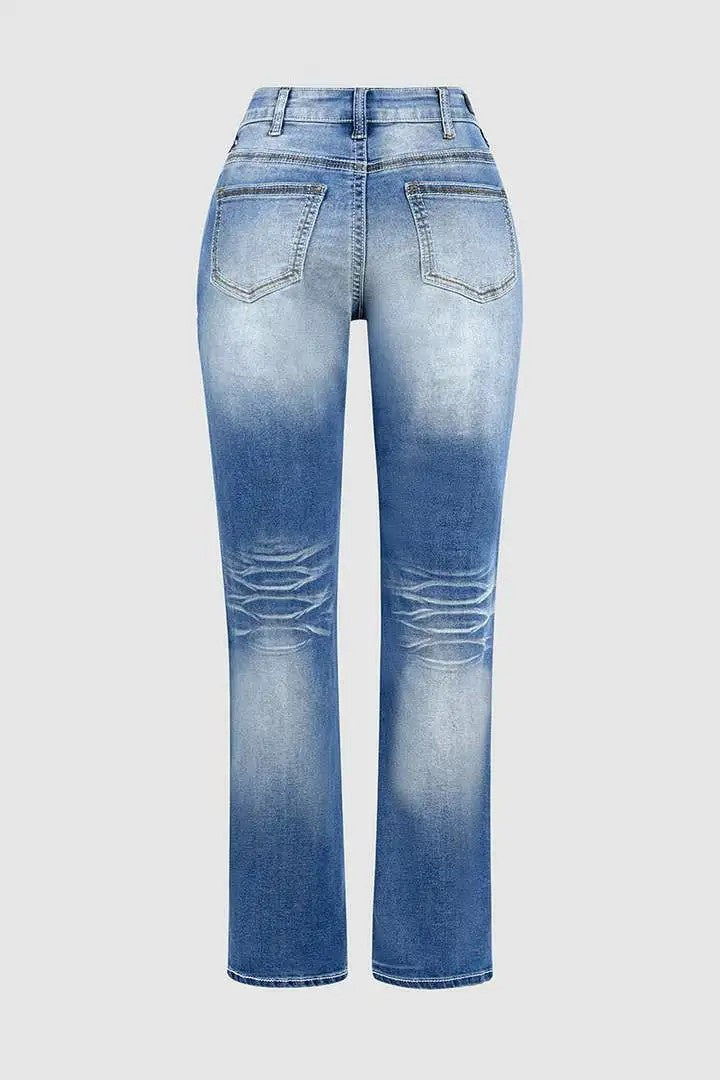 Blue jeans on a light gray background