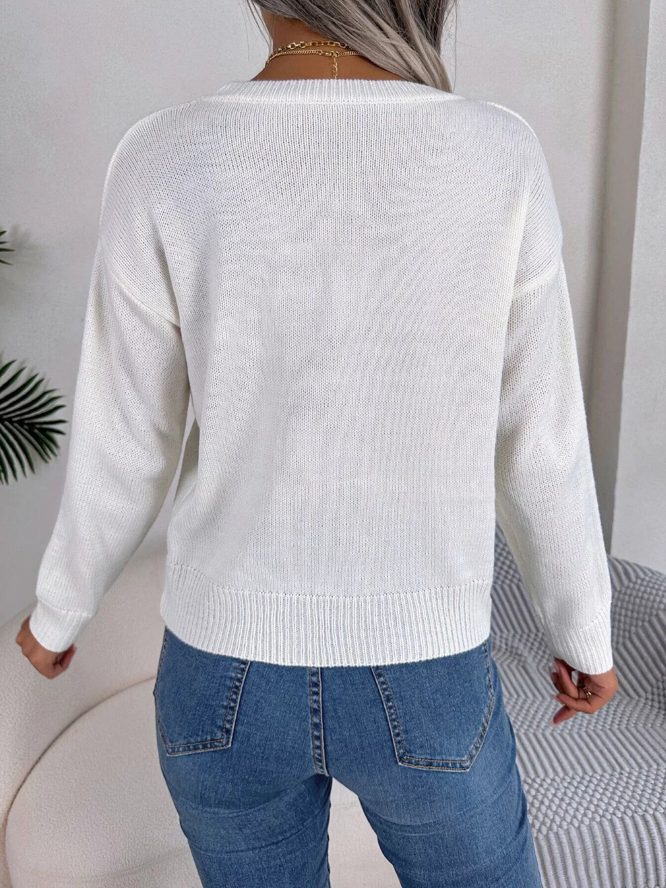 Cable Knit Heart Round Neck Sweater - GISTMI