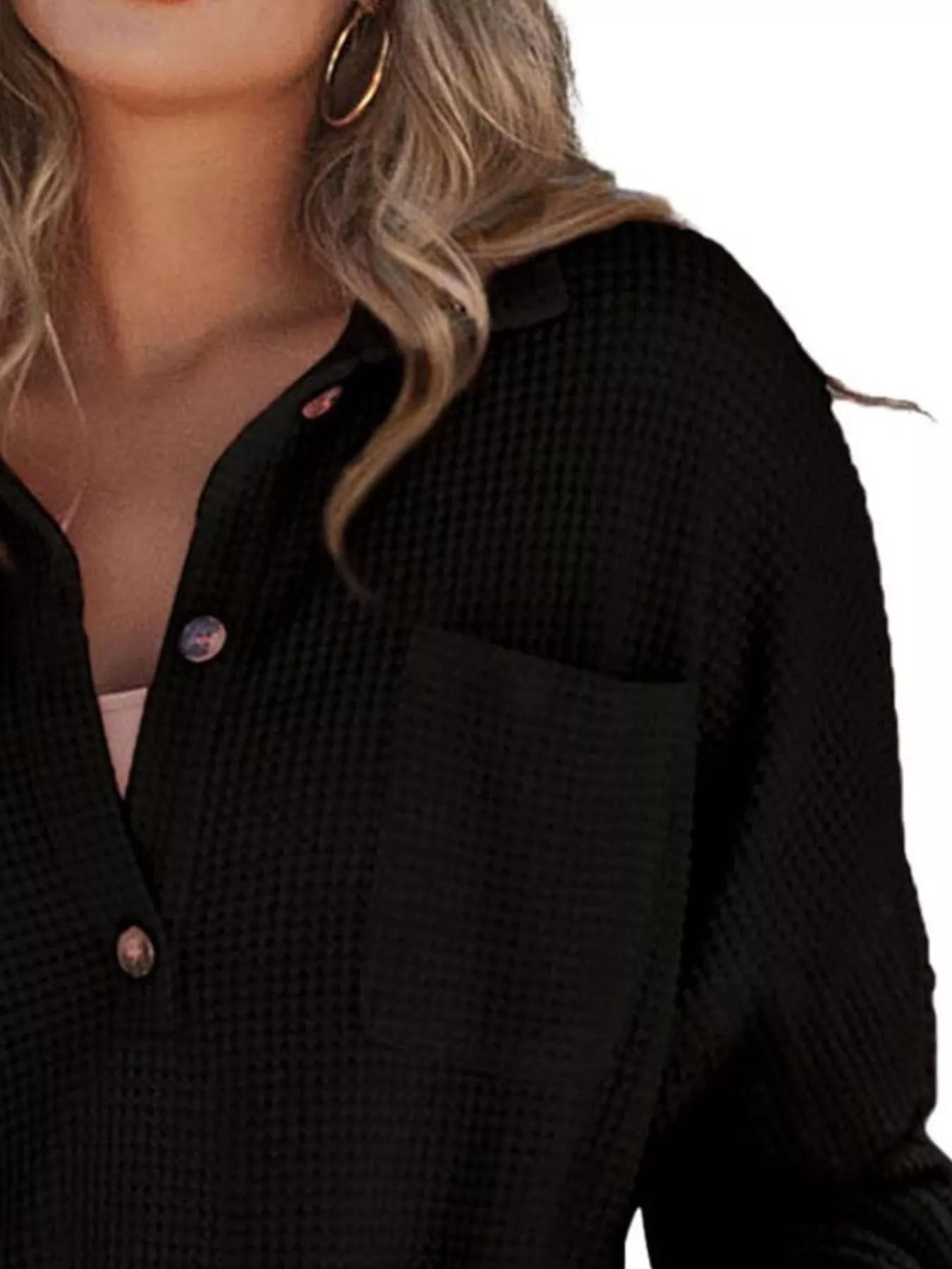 Casual Waffle Knit Button Detail Blouse - GISTMITops