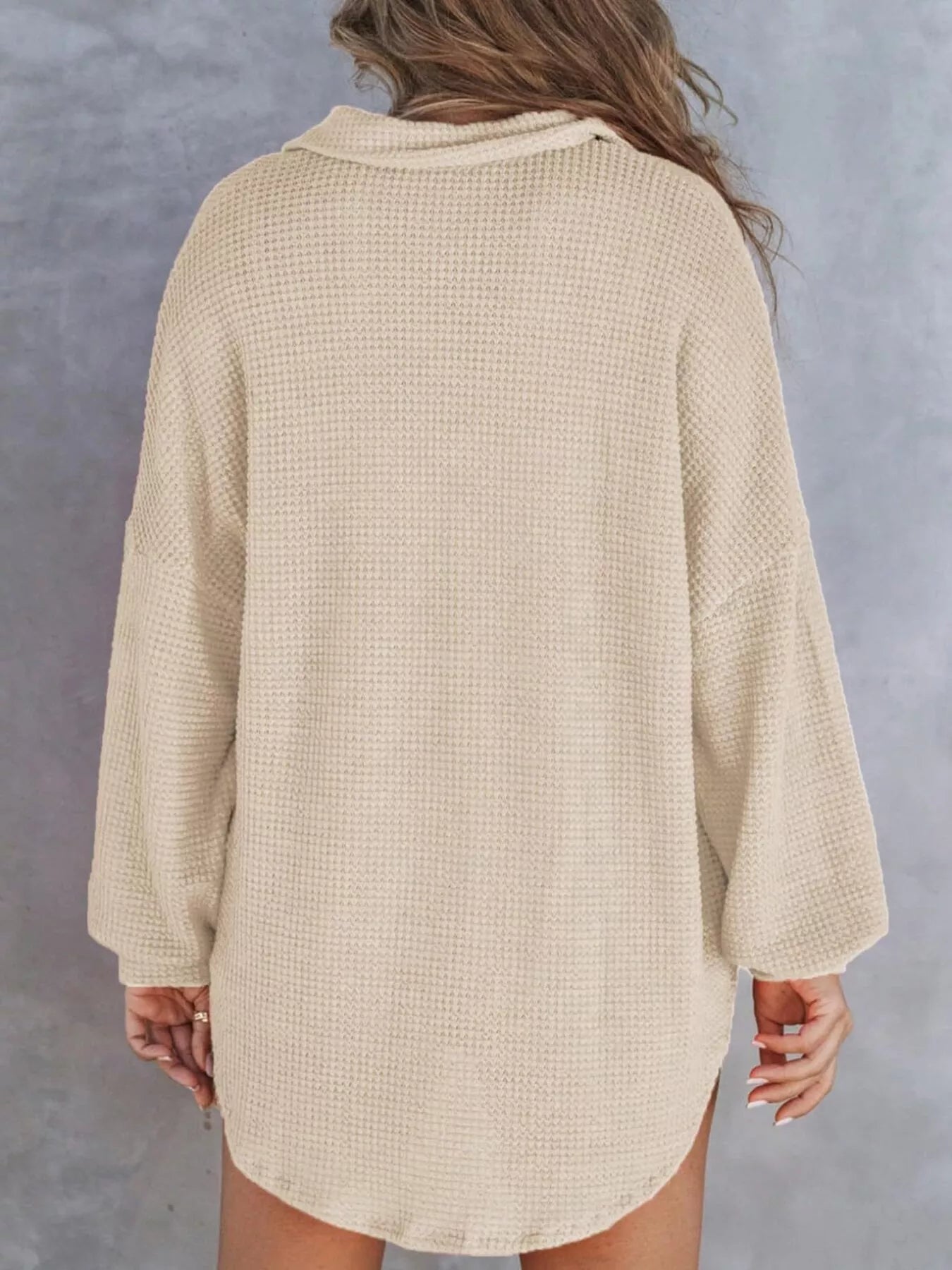 Casual Waffle Knit Button Detail Blouse - GISTMITops