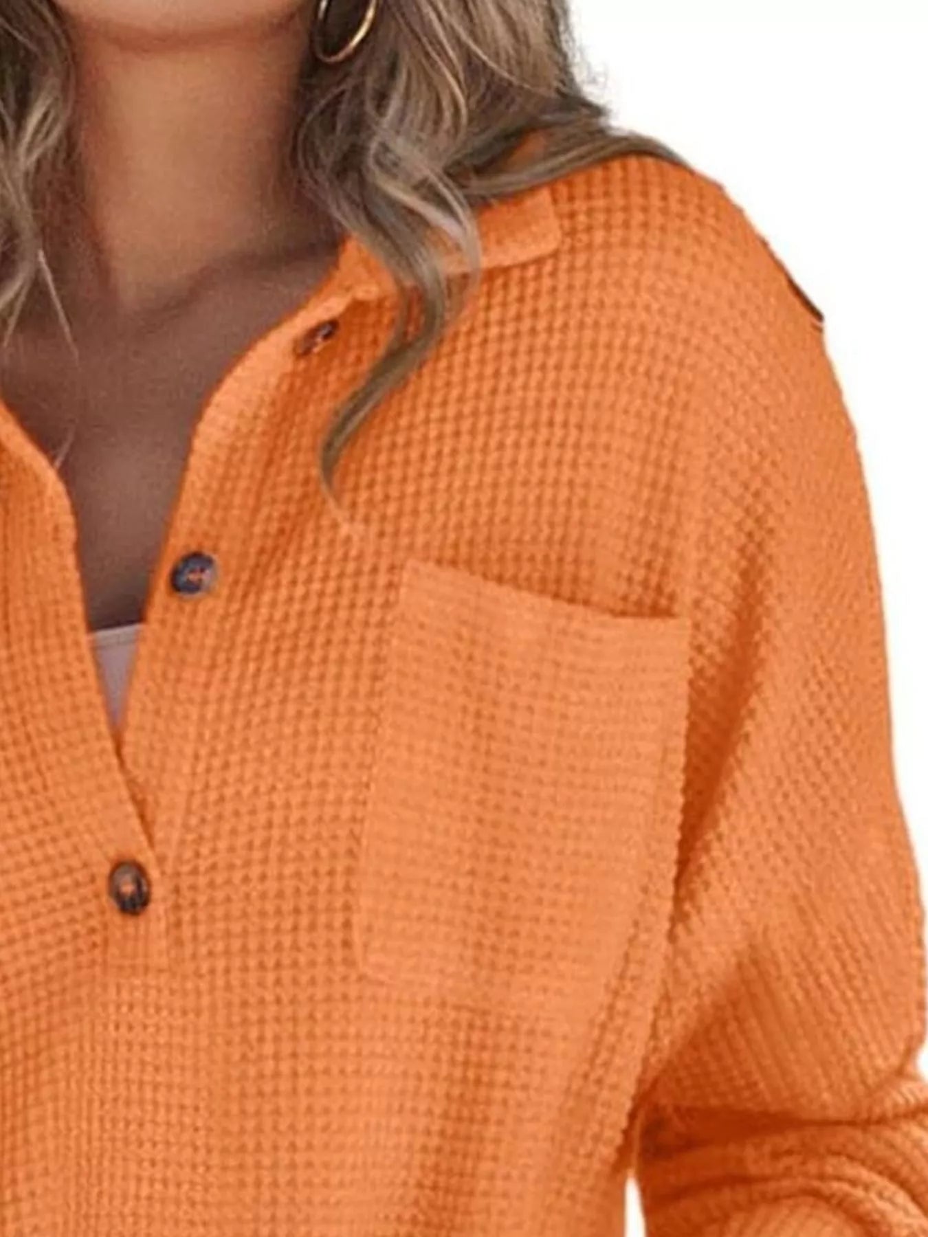 Casual Waffle Knit Button Detail Blouse - GISTMITops