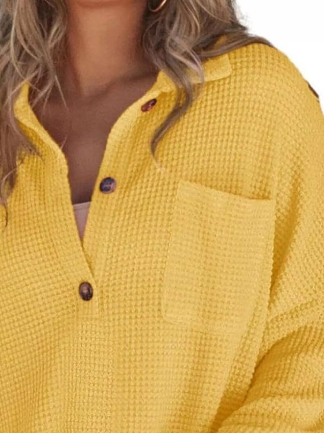Casual Waffle Knit Button Detail Blouse - GISTMITops