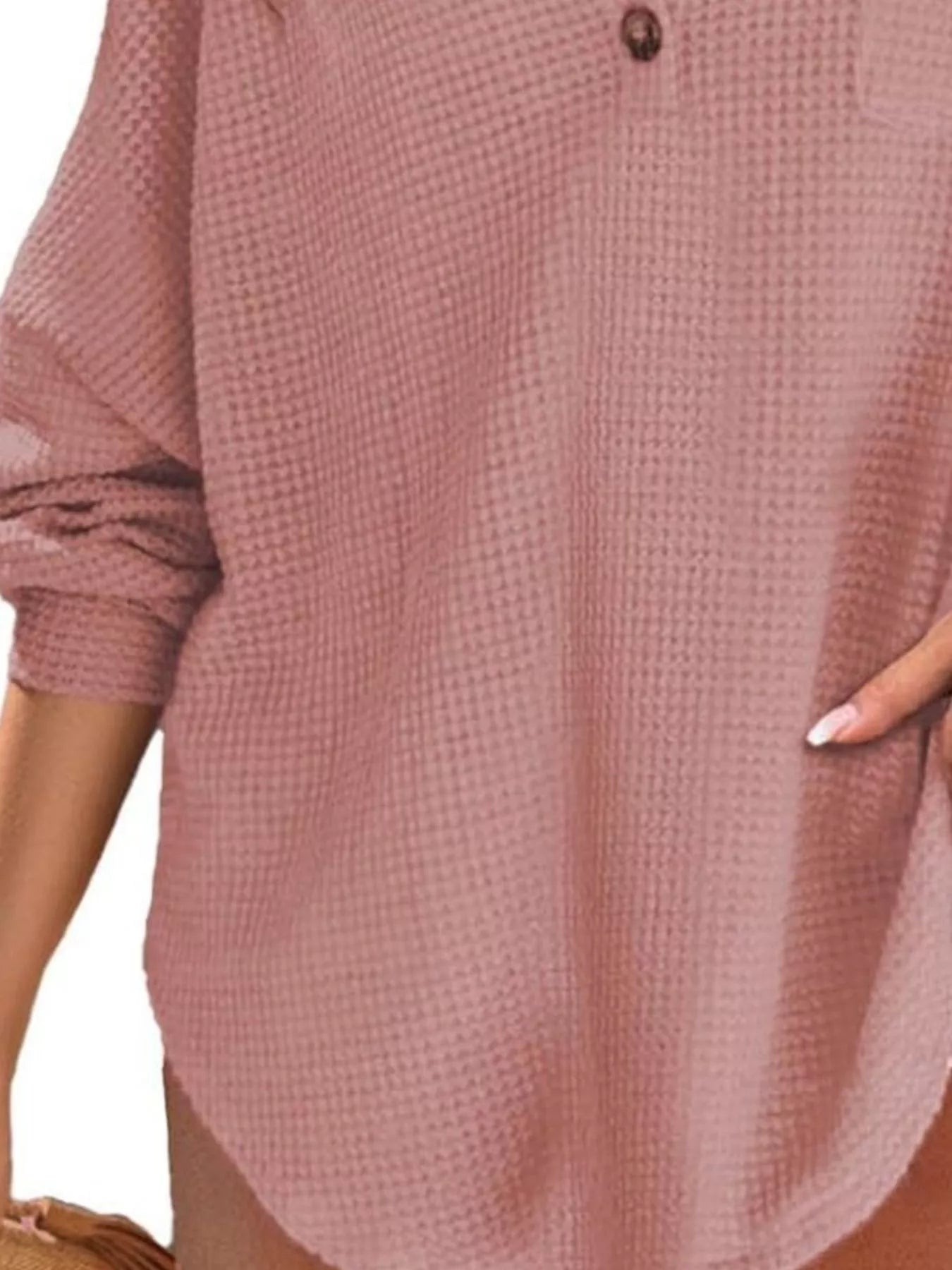 Casual Waffle Knit Button Detail Blouse - GISTMITops