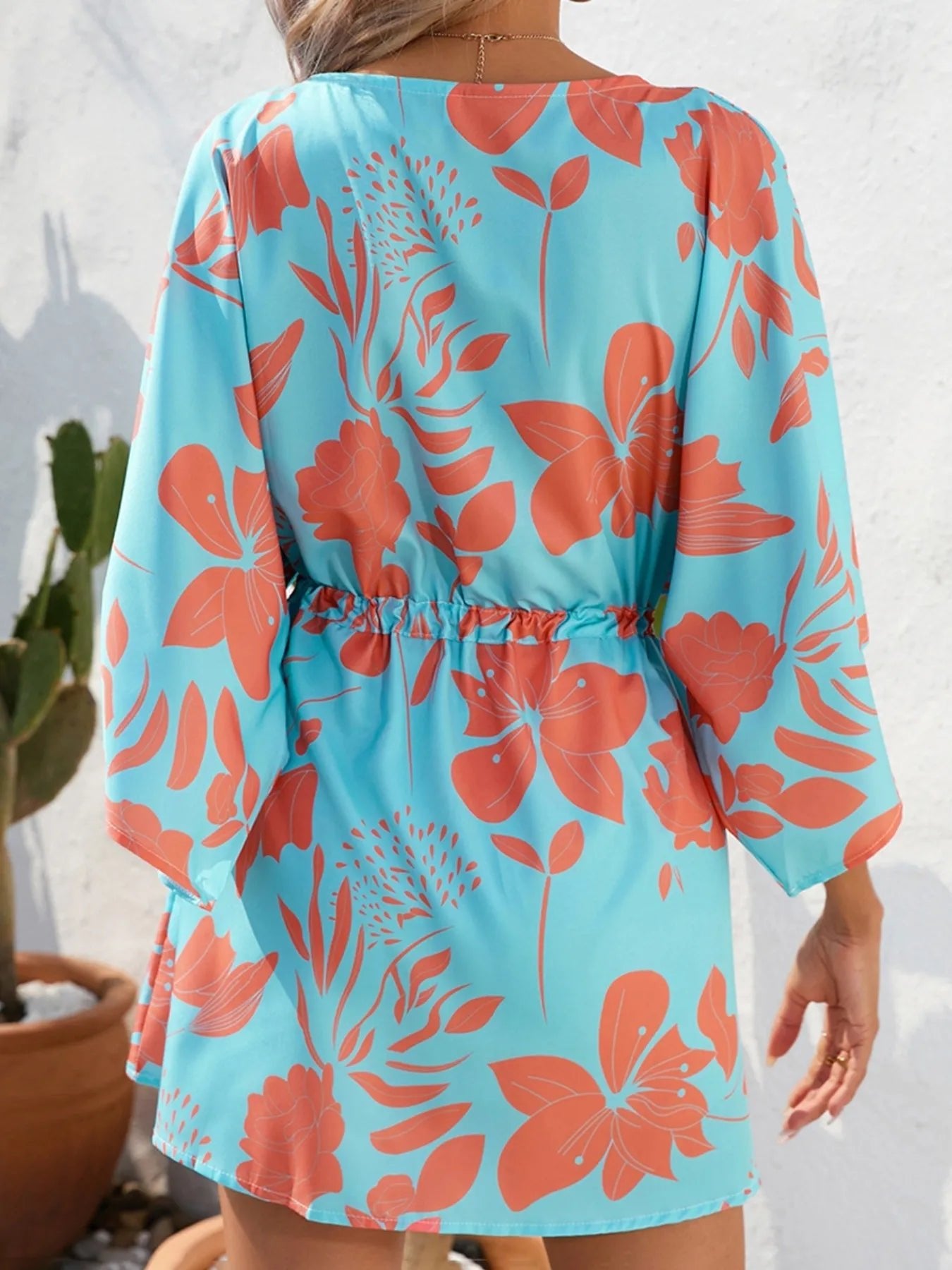 Color Block Drawstring Waist Button Up Dress - GISTMI