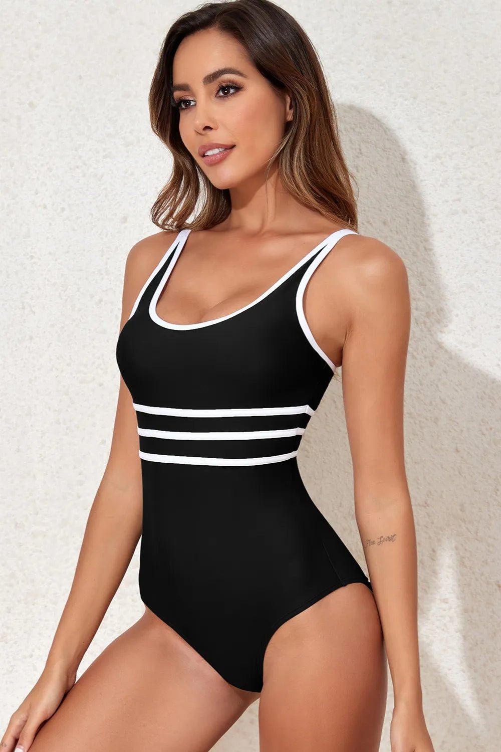 Contrast Trim Scoop Neck One - Piece Swimwear - GISTMI