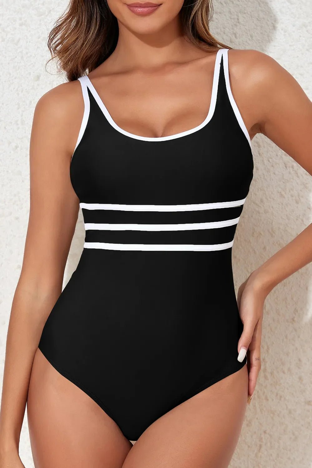 Contrast Trim Scoop Neck One - Piece Swimwear - GISTMI