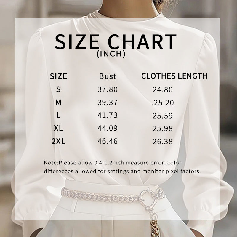 Women’s Pleated Long Sleeve Blouse – Round Neck Business Casual Work Top