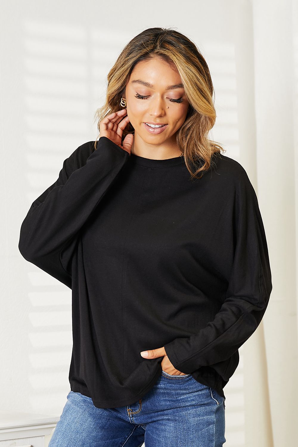 Double Take Seam Detail Round Neck Long Sleeve Top - GISTMI