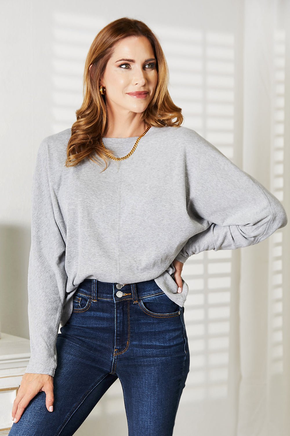 Double Take Seam Detail Round Neck Long Sleeve Top - GISTMI