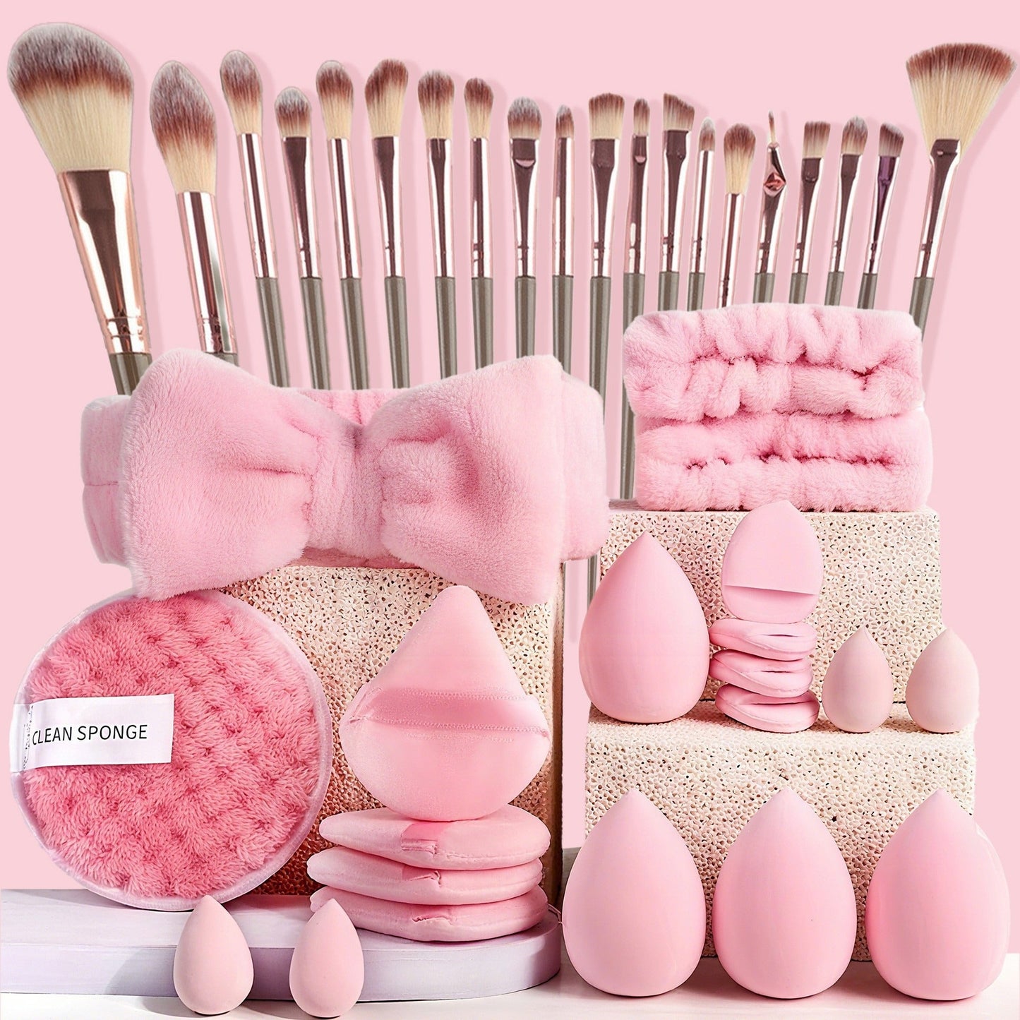 40-Piece Makeup Tool Set With Beauty Blender & Soft Sponge Puffs – Complete Brush & Blending Kit