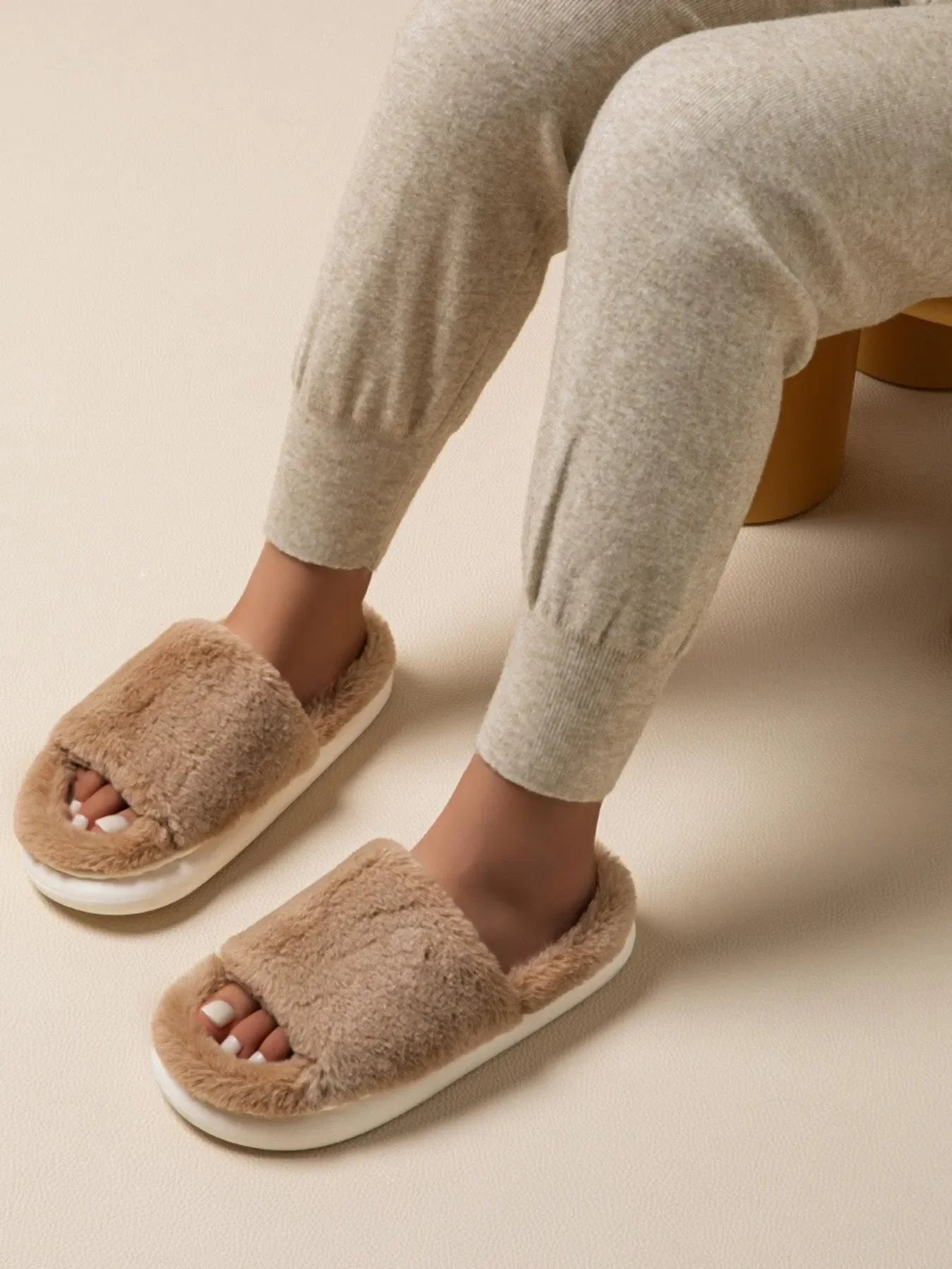 Fluffy Open Toe Comfort Slippers – Ultra - Soft Plush Indoor Slides for Home - GISTMI
