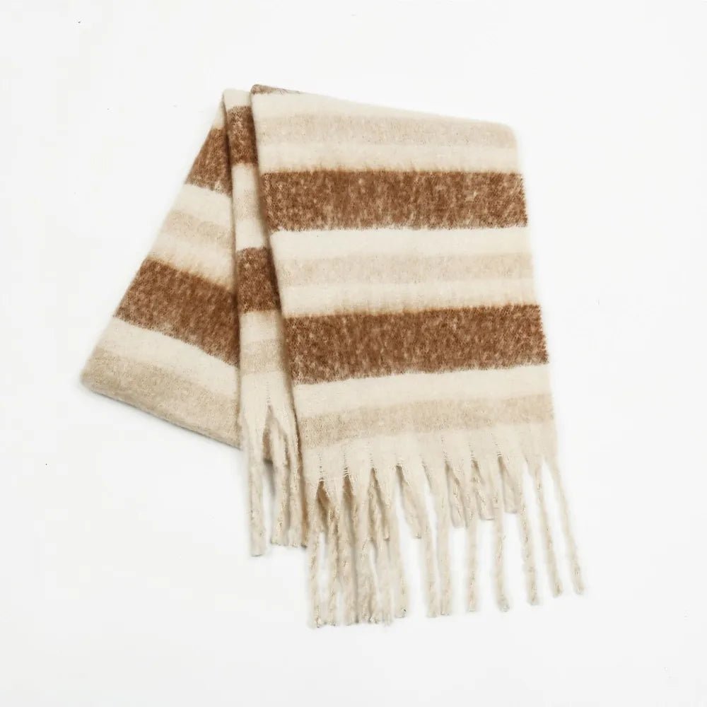 Fringe Contrast Striped Polyester Scarf – Stylish Layering Essential - GISTMI