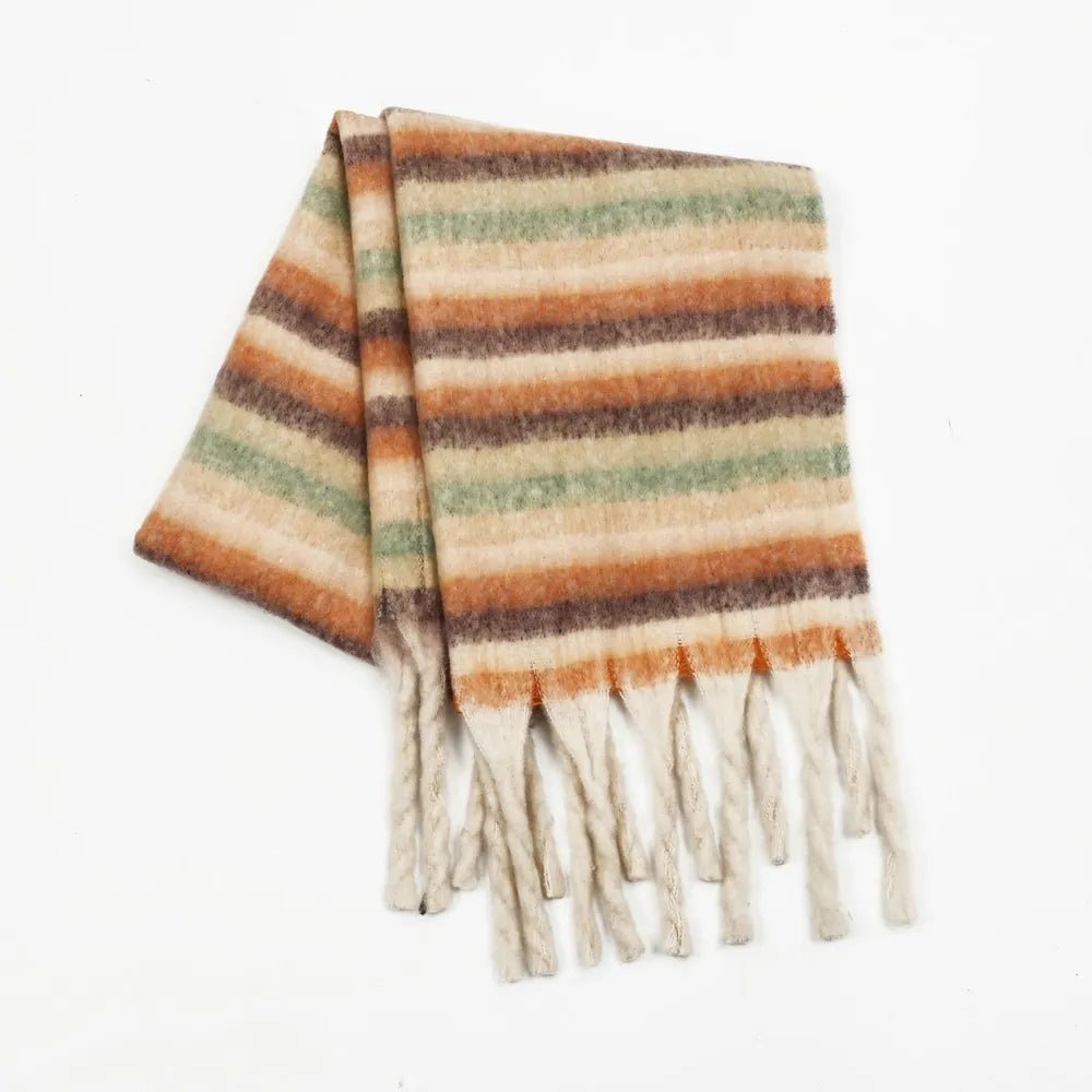 Fringe Contrast Striped Polyester Scarf – Stylish Layering Essential - GISTMI