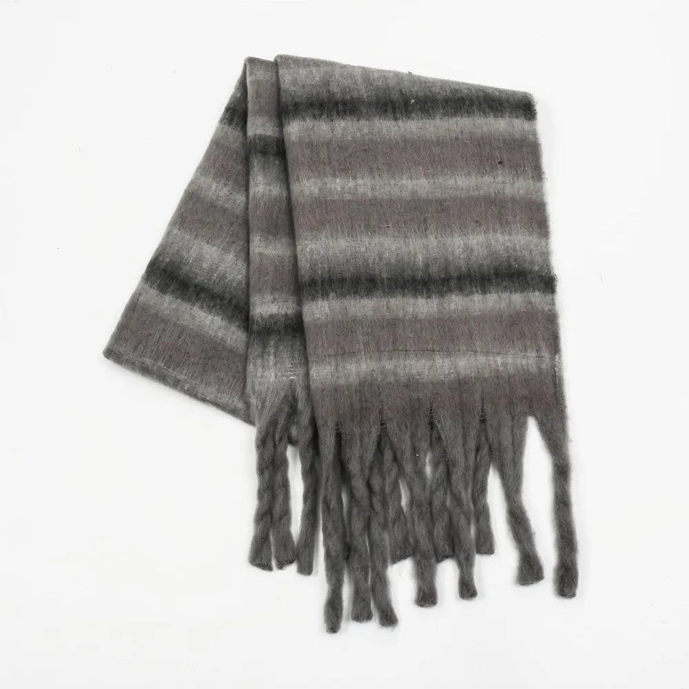 Fringe Contrast Striped Polyester Scarf – Stylish Layering Essential - GISTMI