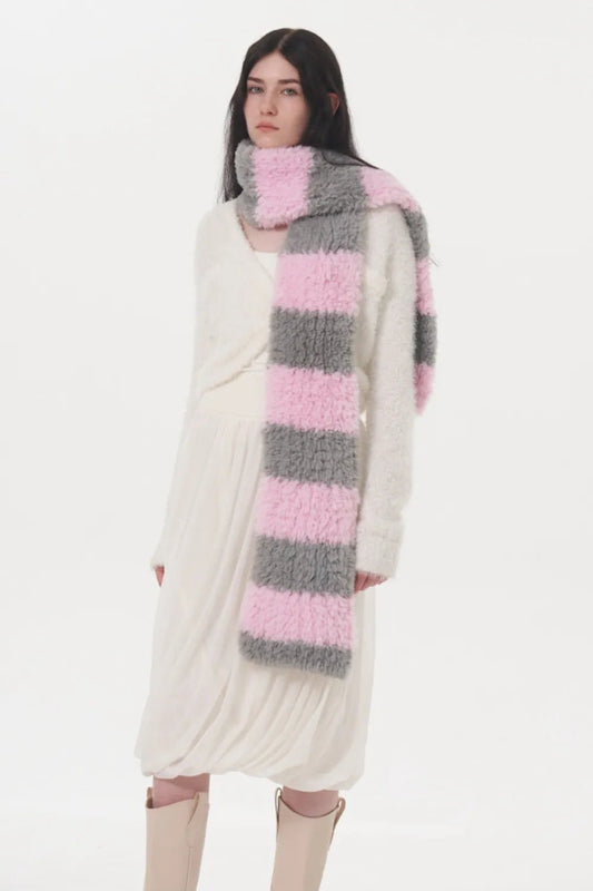 Fuzzy Contrast Striped Scarf – Cozy, Chic & Stylish Layering Accessory - GISTMI
