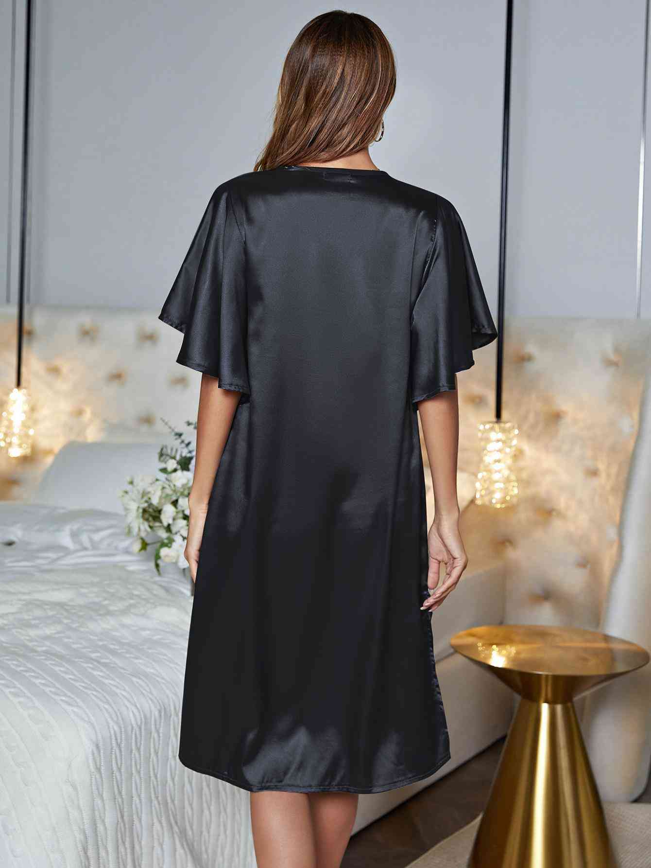 V - Neck Flutter Sleeve Night Dress – Women’s Soft & Comfortable Sleepwear - GISTMI
