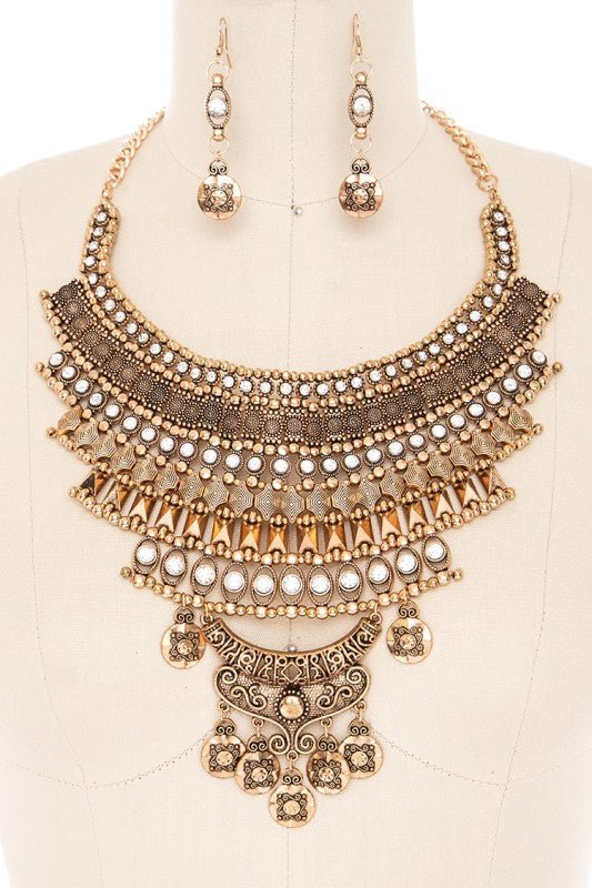 Vintage Inspired Boho Statement Bib Necklace Set - GISTMI