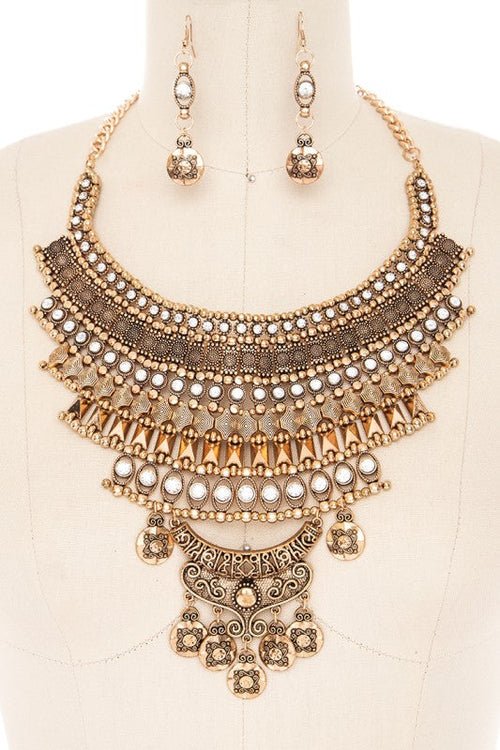 Vintage Inspired Boho Statement Bib Necklace Set - GISTMI