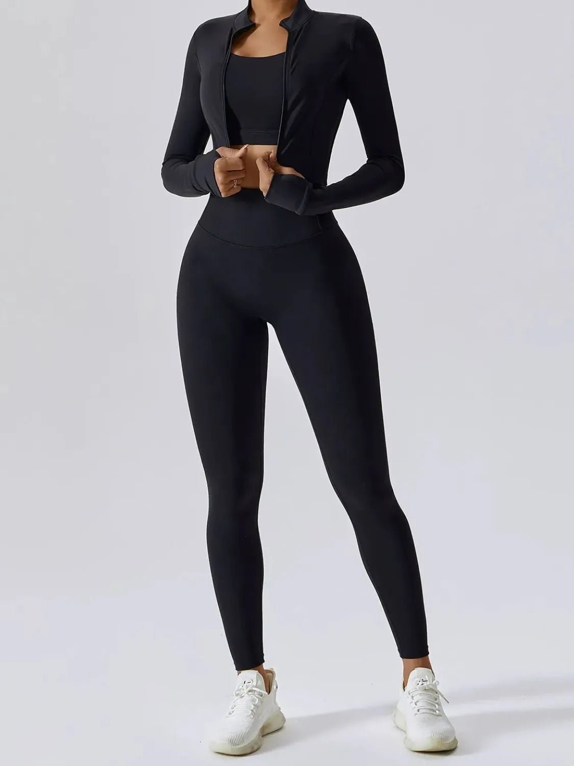 Women’s 3-Piece Activewear Set | Sports Bra, Outerwear & High-Waist Leggings - GISTMI