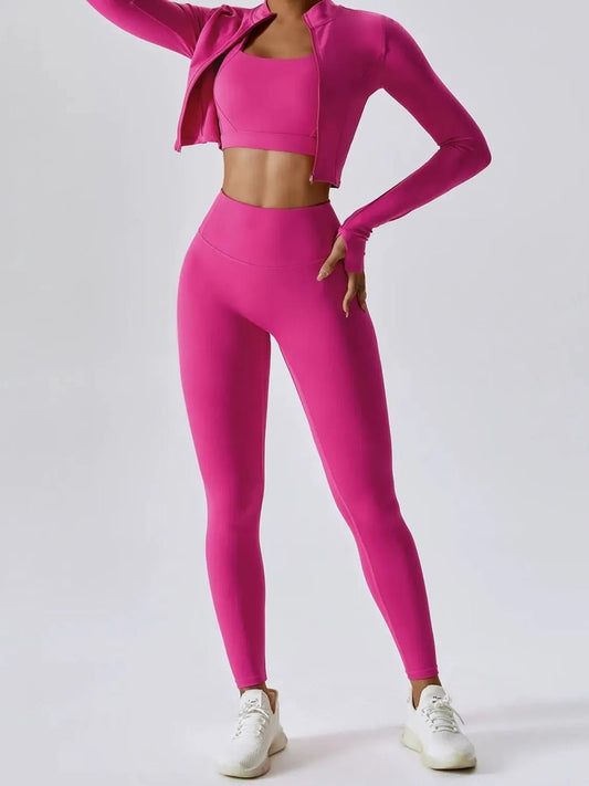 Women’s 3-Piece Activewear Set | Sports Bra, Outerwear & High-Waist Leggings - GISTMI