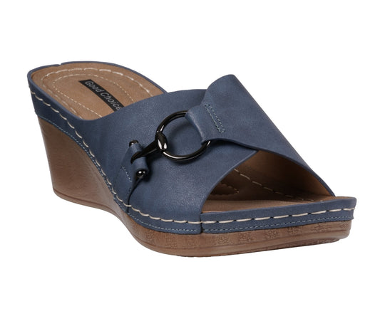 Women’s Bay Navy Wedge Sandals – Comfortable Classic Summer Wedges - GISTMI