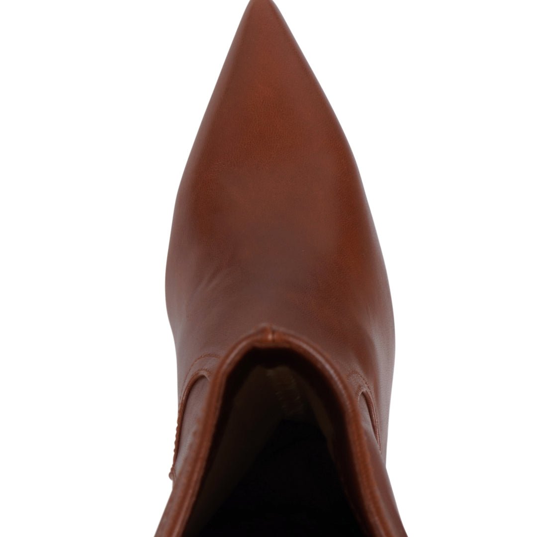 Women’s Vanessa Cognac Bootie – Pointed Toe Ankle Boots with Sculpted Heel - GISTMI