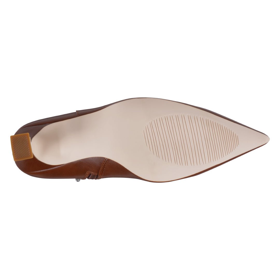 Women’s Vanessa Cognac Bootie – Pointed Toe Ankle Boots with Sculpted Heel - GISTMI