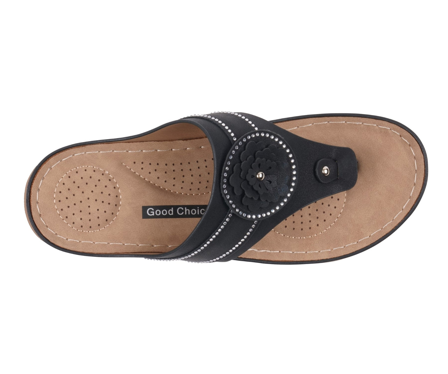 Women’s Vickie Black Flower Thong Flat Comfort Sandals - GISTMI