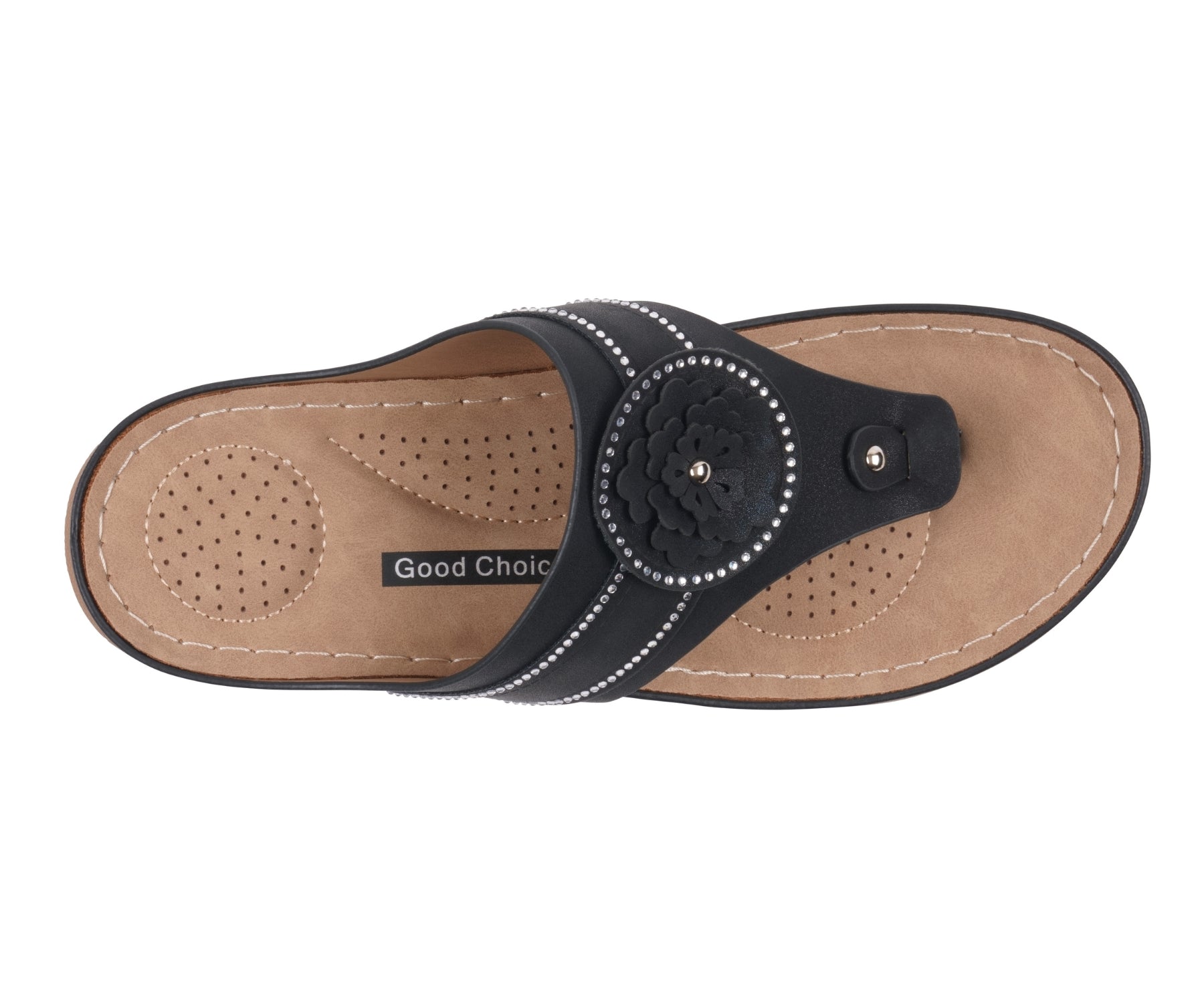 Women’s Vickie Black Flower Thong Flat Comfort Sandals - GISTMI