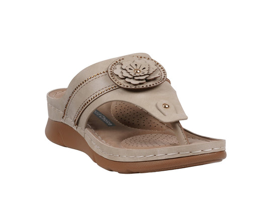 Women’s Vickie Gold Flower Thong Flat Comfort Sandals – Elegant Everyday Flats - GISTMI