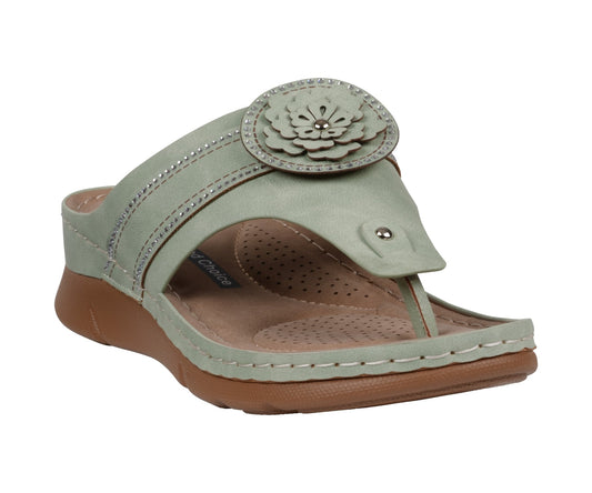 Women’s Vickie Sage Flower Thong Flat Comfort Sandals - GISTMI