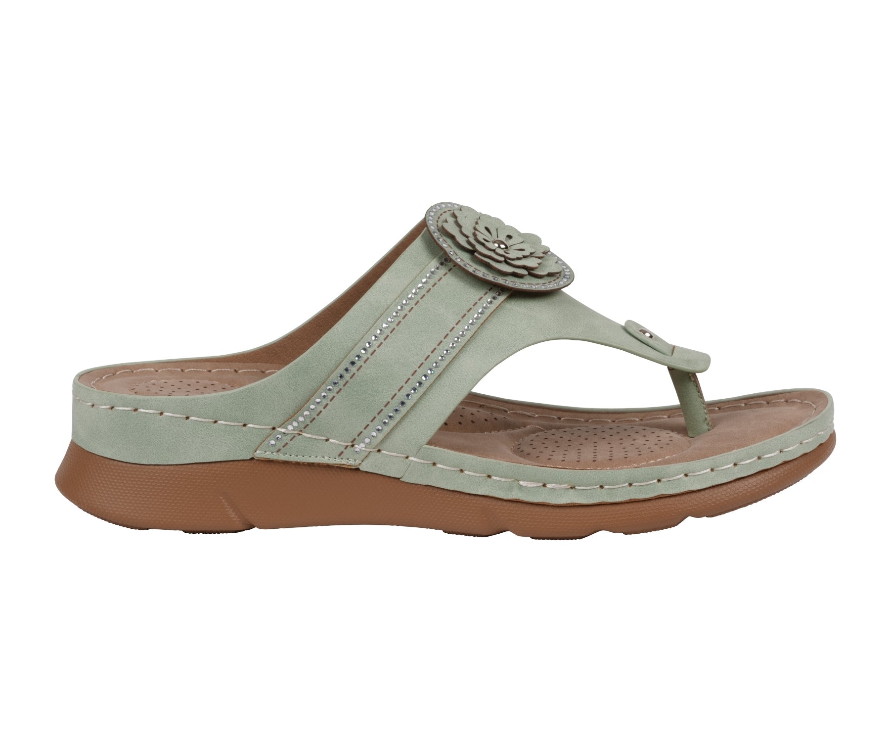 Women’s Vickie Sage Flower Thong Flat Comfort Sandals - GISTMI