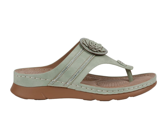 Women’s Vickie Sage Flower Thong Flat Comfort Sandals - GISTMI